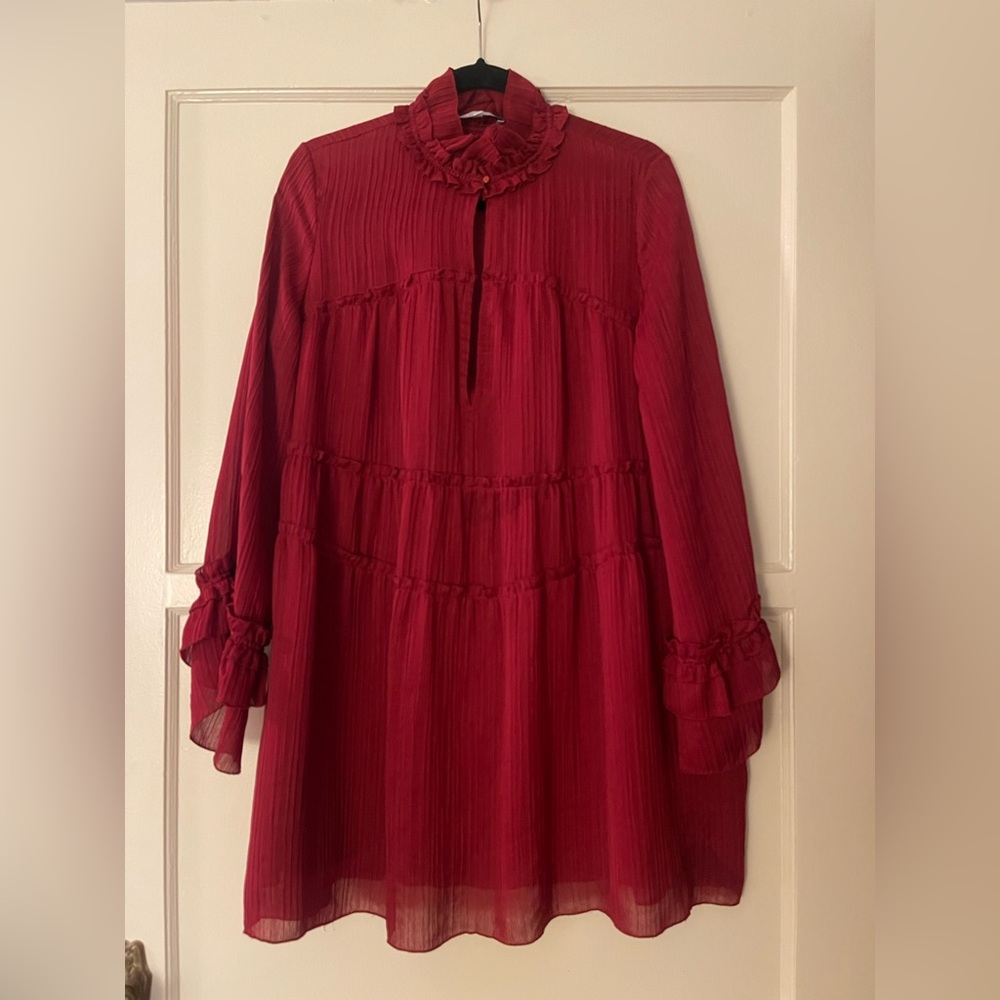 IRO Red Tiered Ruffled Sundress